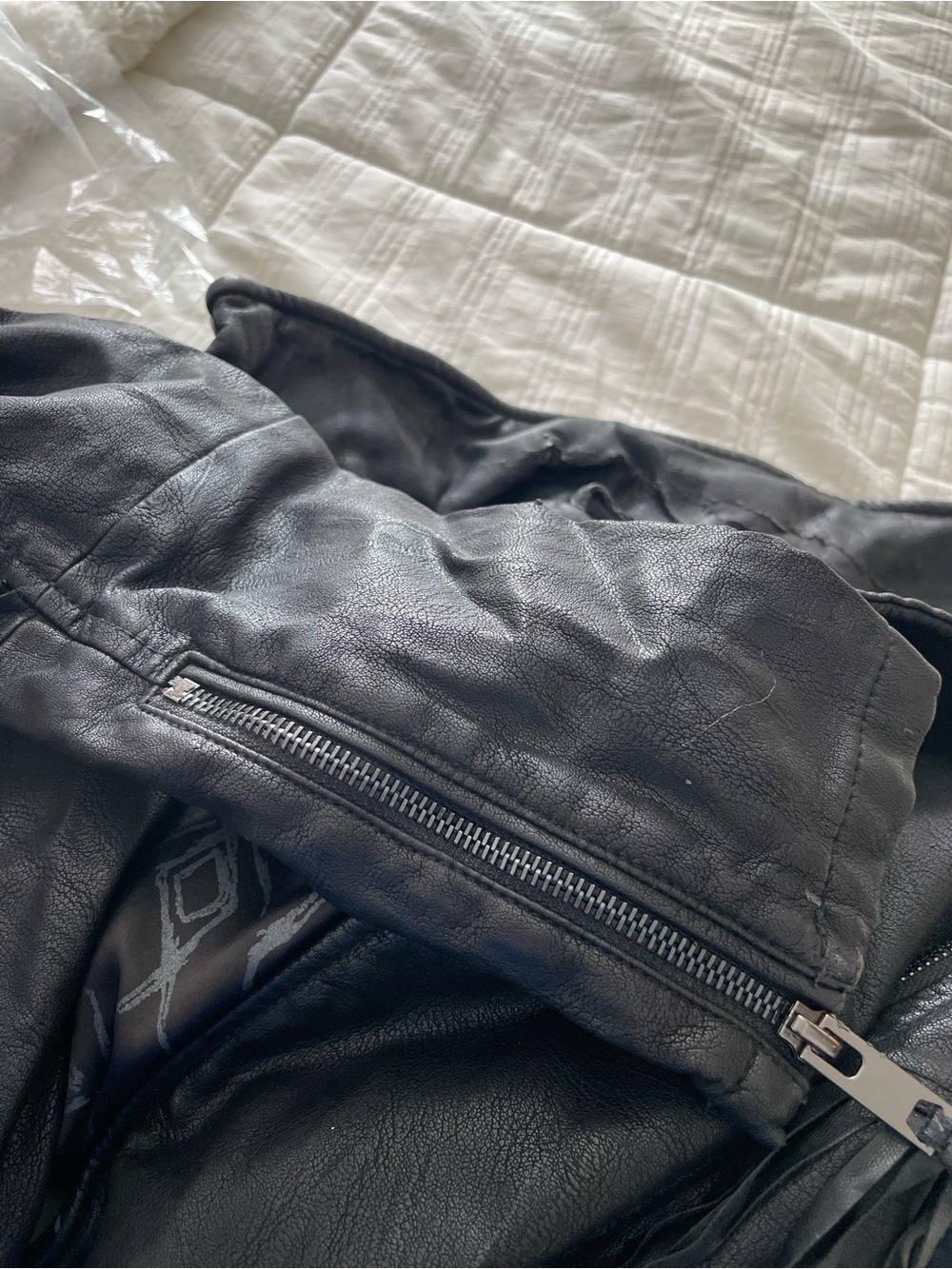 Black Leather Fringe Moto Jacket by Unbranded - Picture 6 of 12